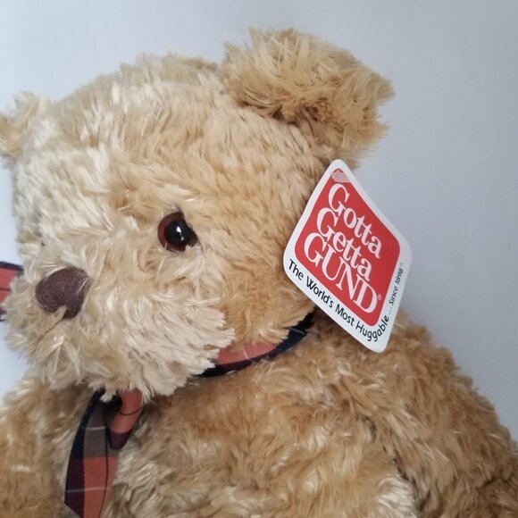 Gund Teddy Bear with Tag 17" Plush "My Name is Plaid" Soft Tan - Picture 5 of 12